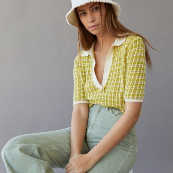 BDG Tops - BDG Lime and Cream Women's knit Blouse sz small